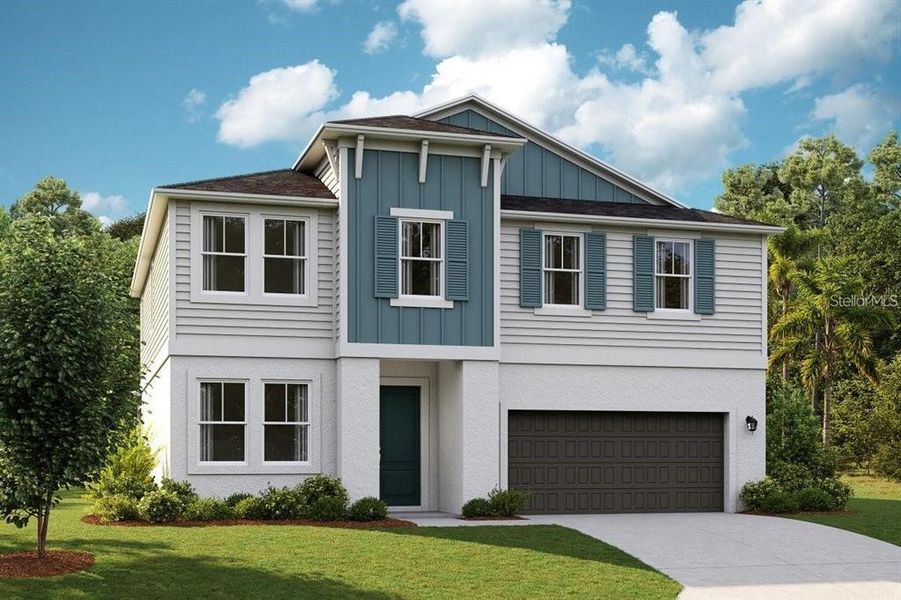 Front exterior of a new home in Hawkstone, Riverview, FL, highlighting curb appeal (Image 1).