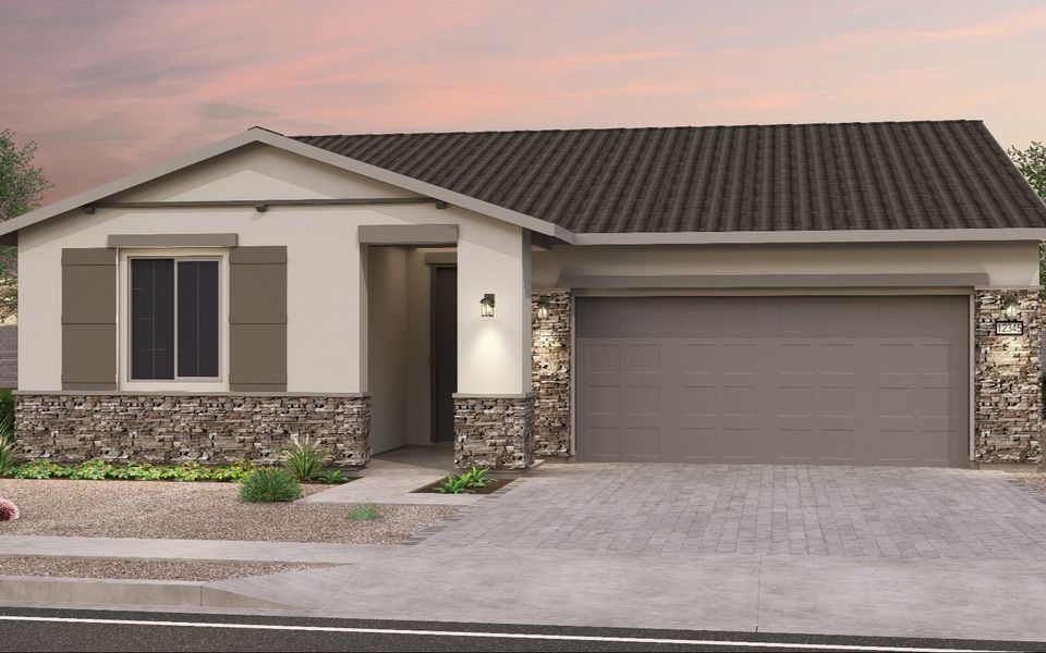 Representative exterior photo of a completed home built from the Laredo by Brookfield Residential in Blossom Rock, Apache Junction, AZ (Image 2). Representative exterior photo of a completed home built from the Laredo by Brookfield Residential in Blossom Rock, Apache Junction, AZ (Image 2).