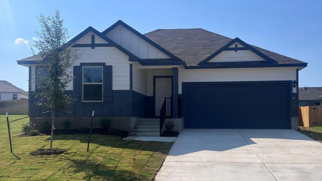 Front exterior of a new home in Willow Glenn, Temple, TX, highlighting curb appeal (Image 1).