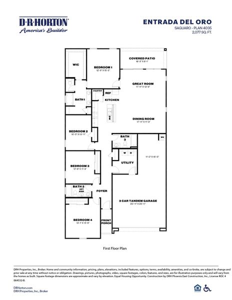 2D floor plan layout for the Saguaro by D.R. Horton in Entrada Del Oro, Gold Canyon, AZ (Image 3).