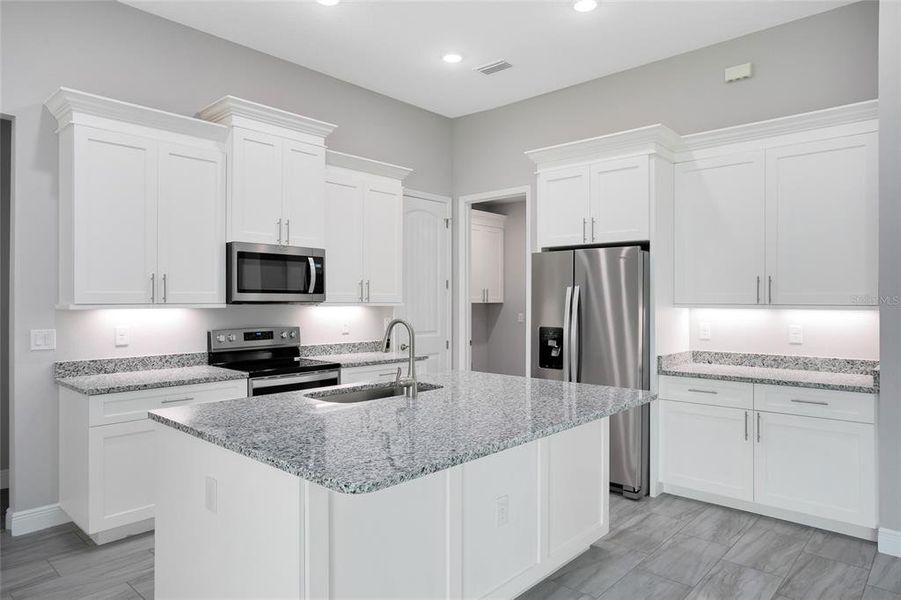 The family chef will appreciate the thoughtful design of the upgraded kitchen featuring 42” shaker style cabinetry topped with crown molding, GRANITE COUNTERS, casual bar seating on the large ISLAND plus  an adjoining casual dining space, and ample storage.