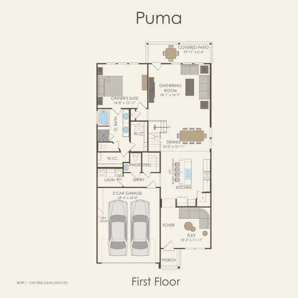 2D floor plan layout for the Puma by Pulte Homes in Kuempel Farms, Pflugerville, TX (Image 5).