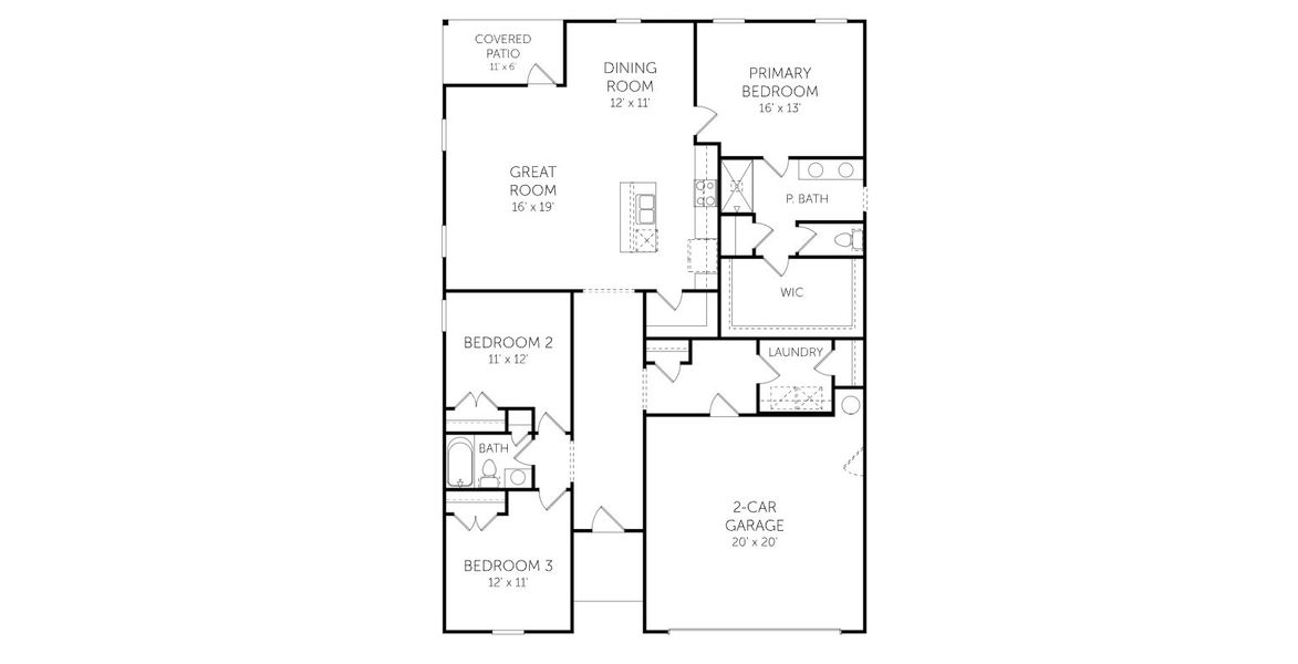 2D floor plan layout for the Escape - 17833 by Dream Finders Homes in Luke's Landing, Castalia, NC (Image 3).