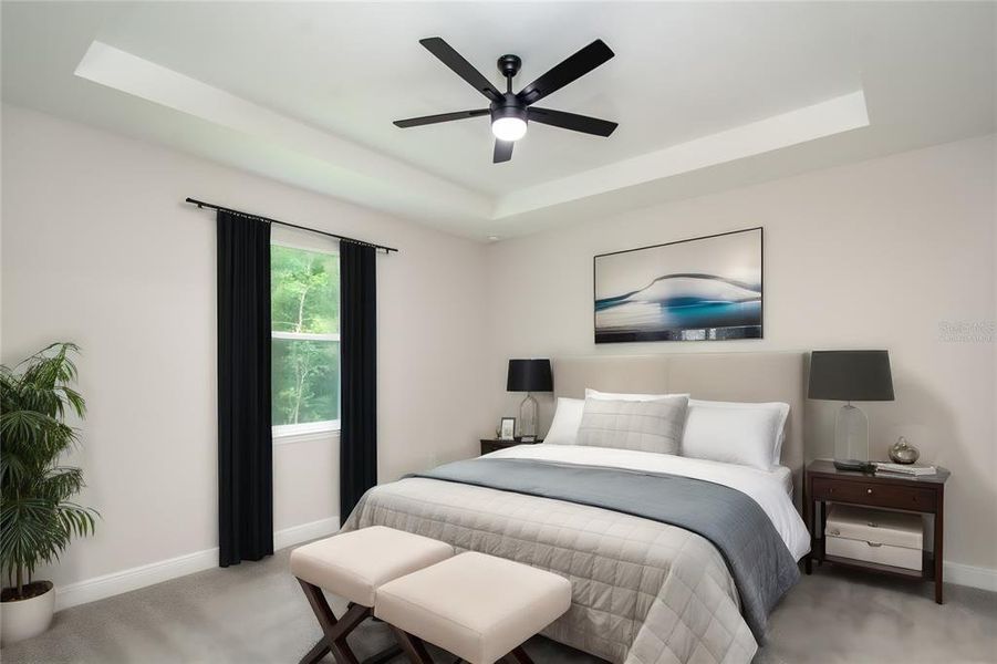 Virtually Staged Primary Owners Bedroom - Tray Ceiling