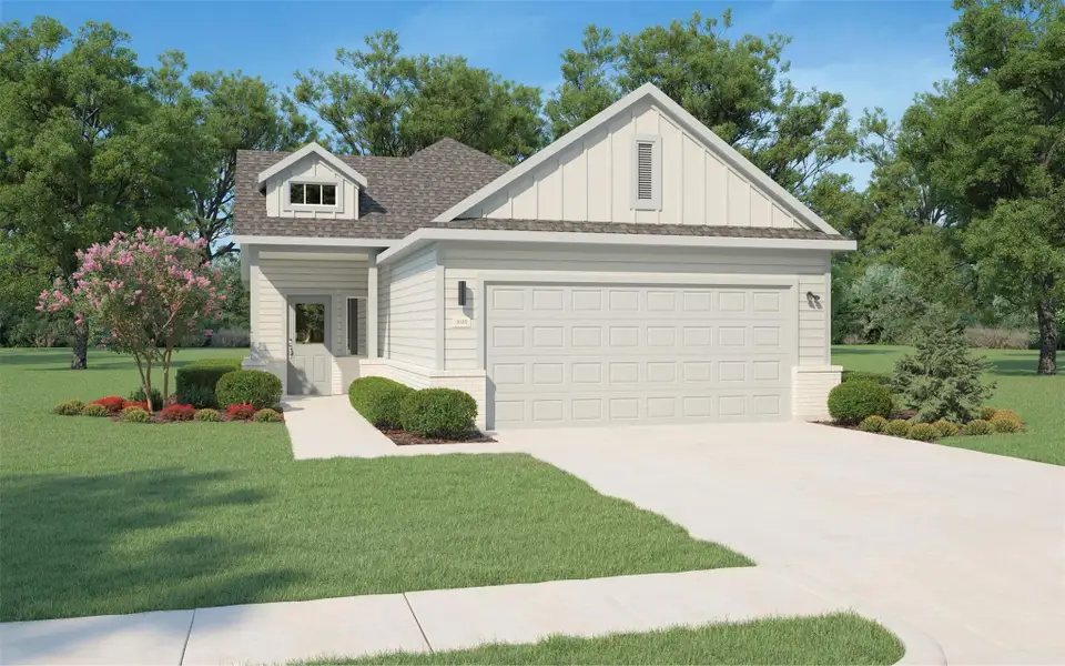 Front exterior of a new home in Trinity Ranch, Elgin, TX, highlighting curb appeal (Image 1). Front exterior of a new home in Trinity Ranch, Elgin, TX, highlighting curb appeal (Image 1).