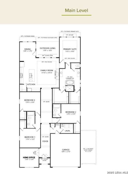 2D floor plan layout of this home in Ventana - 60', Bulverde, TX (Image 3).