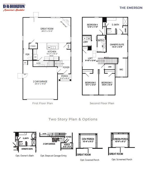 2D floor plan layout for the EMERSON by D.R. Horton in Founders Corner, Summerville, SC (Image 3). 2D floor plan layout for the EMERSON by D.R. Horton in Founders Corner, Summerville, SC (Image 3).