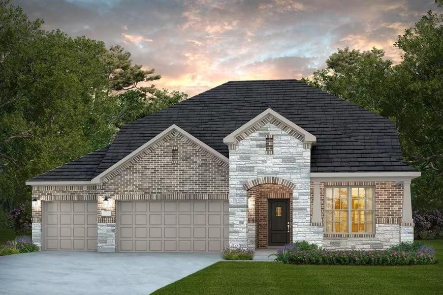 Front exterior of a new home in River Ranch, Dayton, TX, highlighting curb appeal (Image 1). Front exterior of a new home in River Ranch, Dayton, TX, highlighting curb appeal (Image 1).
