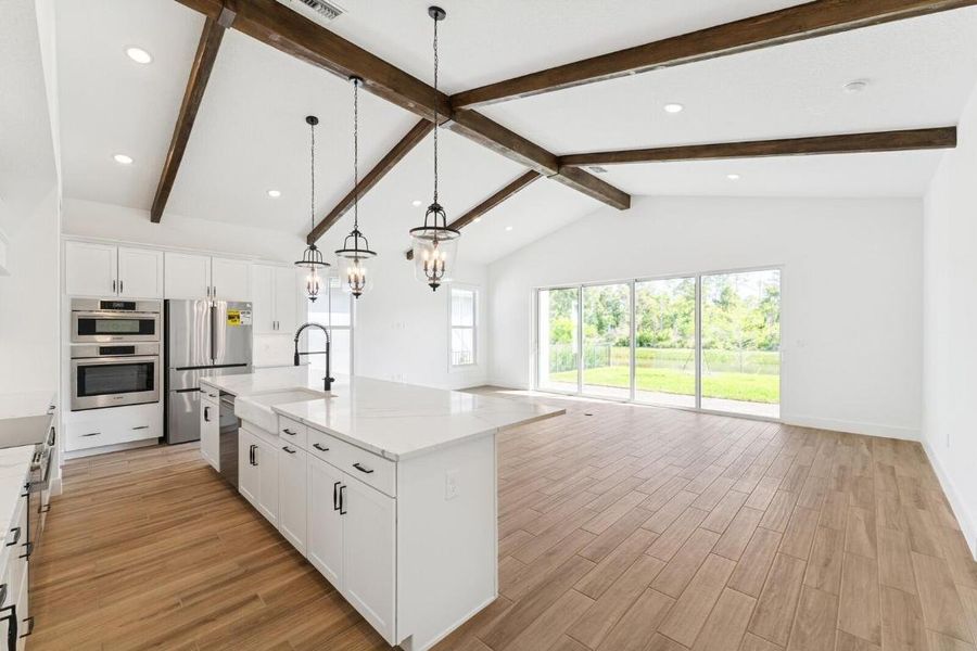 Kitchen, Great Room & Dining Area