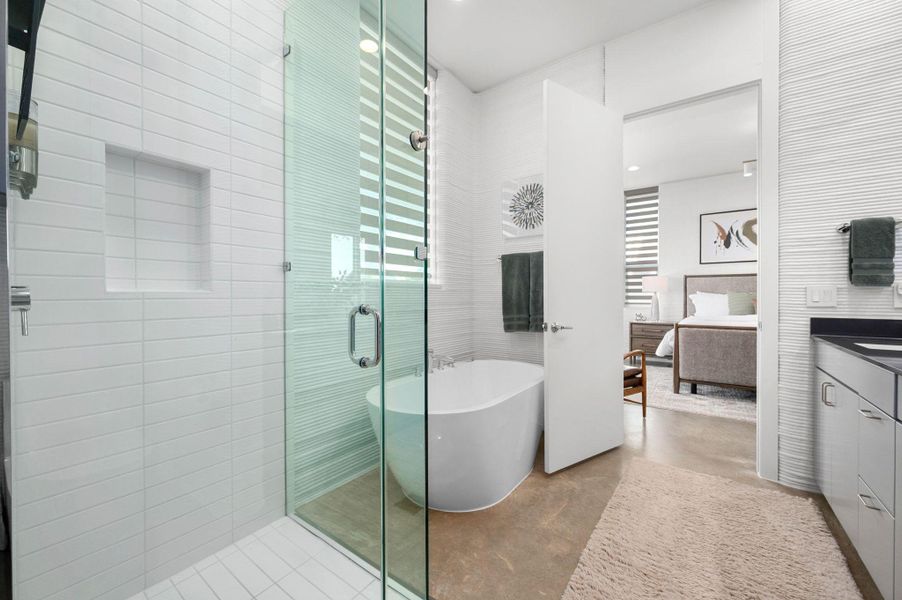 Furnished interior view inside a new home in Wolf Ranch: Genesis Collection, Georgetown (Image 17). Furnished interior view inside a new home in Wolf Ranch: Genesis Collection, Georgetown (Image 17).