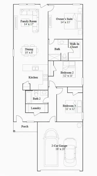 2D floor plan layout of this home in Synova: Cottage Collection, Crosby, TX (Image 2). 2D floor plan layout of this home in Synova: Cottage Collection, Crosby, TX (Image 2).