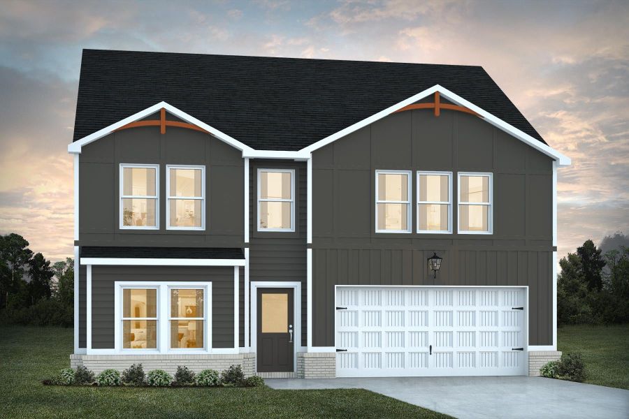 Front exterior of a new home in Sherwood Gardens, Landrum, SC, highlighting curb appeal (Image 1).