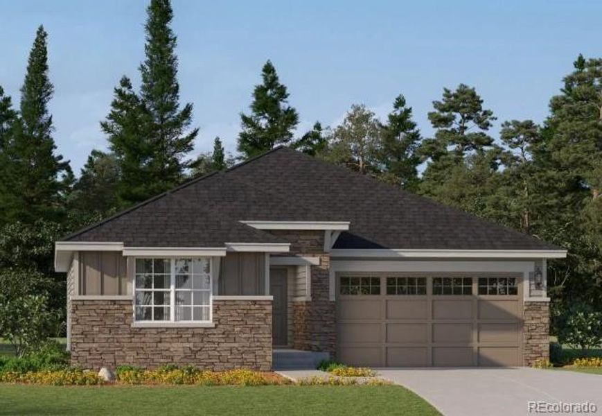 Front exterior of a new home in Eastcreek Farm, Thornton, CO, highlighting curb appeal (Image 1). Front exterior of a new home in Eastcreek Farm, Thornton, CO, highlighting curb appeal (Image 1).