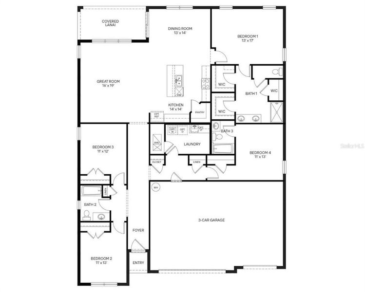 2D floor plan layout of this home in Rye Crossing, Parrish, FL (Image 2).