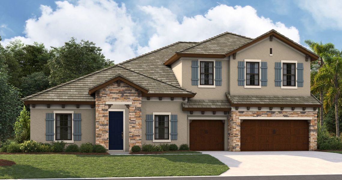 Front exterior of a new home in Two Rivers, Zephyrhills, FL, highlighting curb appeal (Image 1).