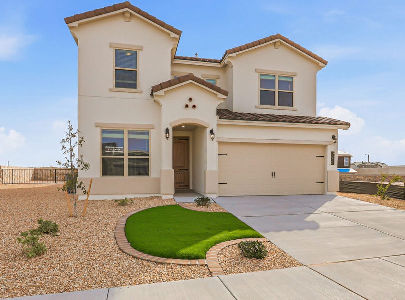 Front exterior of a new home in Emerald Estates, Horizon City, TX, highlighting curb appeal (Image 2). Front exterior of a new home in Emerald Estates, Horizon City, TX, highlighting curb appeal (Image 2).