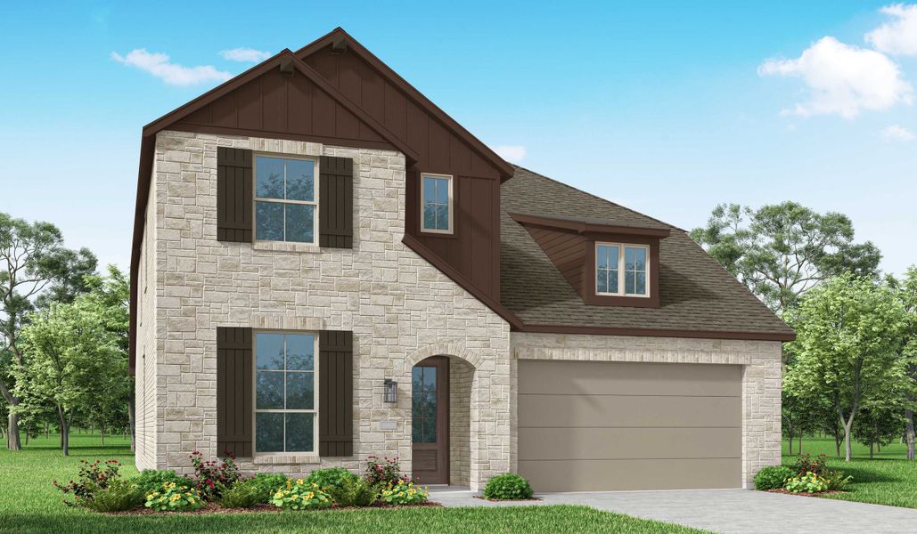 Representative exterior photo of a completed home built from the Richmond Plan by Highland Homes in Walsh: Artisan Series - 50' lots, Aledo, TX (Image 21).