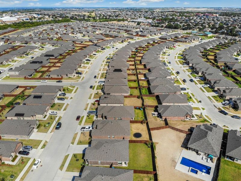 Aerial perspective of suburban area
