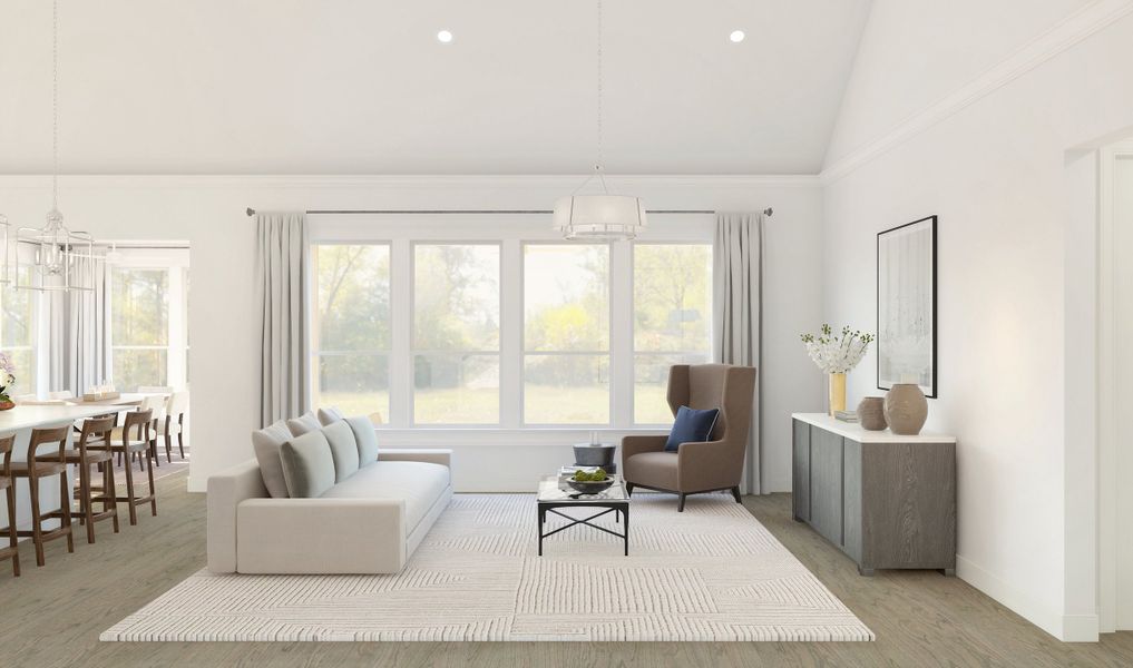 Great room with vaulted ceiling