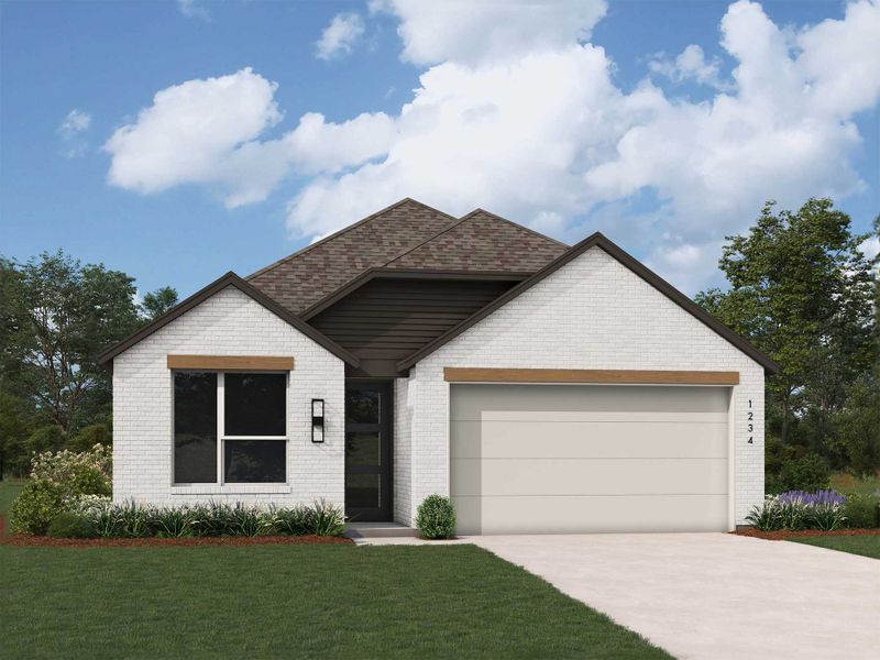 Representative exterior photo of a completed home built from the Portofino Plan by Highland Homes in Evergreen, Conroe, TX (Image 10).