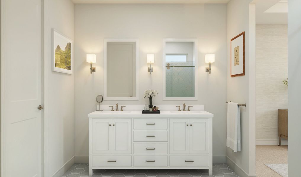 Primary bath with brushed nickel hardware