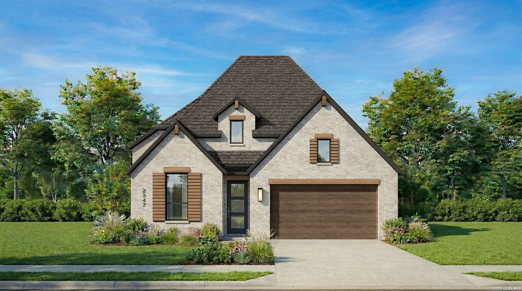 Front exterior of a new home in Davis Ranch, San Antonio, TX, highlighting curb appeal (Image 1). Front exterior of a new home in Davis Ranch, San Antonio, TX, highlighting curb appeal (Image 1).
