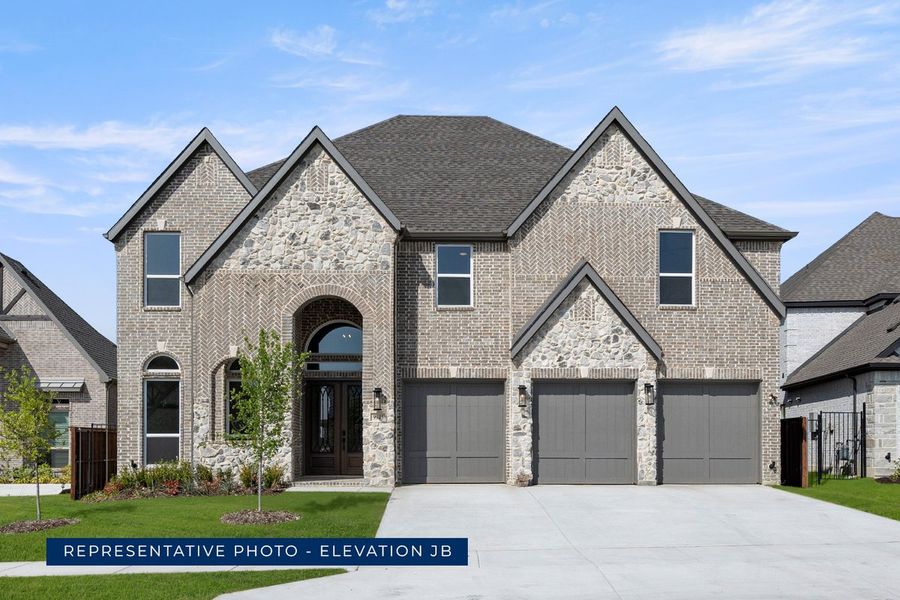 Representative exterior photo of a completed home built from the Boston 2F (w/Media) by First Texas Homes in Spiritas Ranch, Little Elm, TX (Image 16).