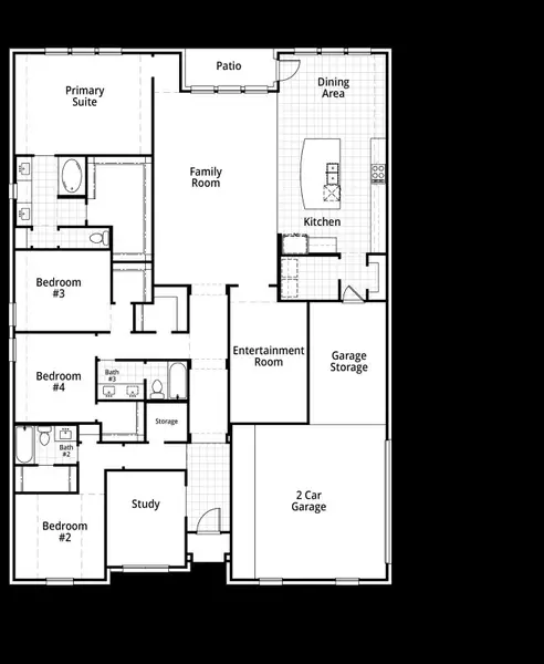 2D floor plan layout for the Canterbury G by Highland Homes in Goodland, Venus, TX (Image 4).