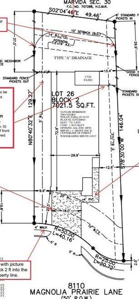 8110 Magnolia Prairie Lane preliminary plot plan.