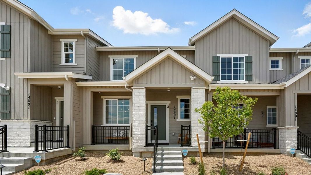 Representative exterior photo of a completed home built from the Discovery by Taylor Morrison in Parterre Townhomes - The Westerly Collection, Thornton, CO (Image 1).