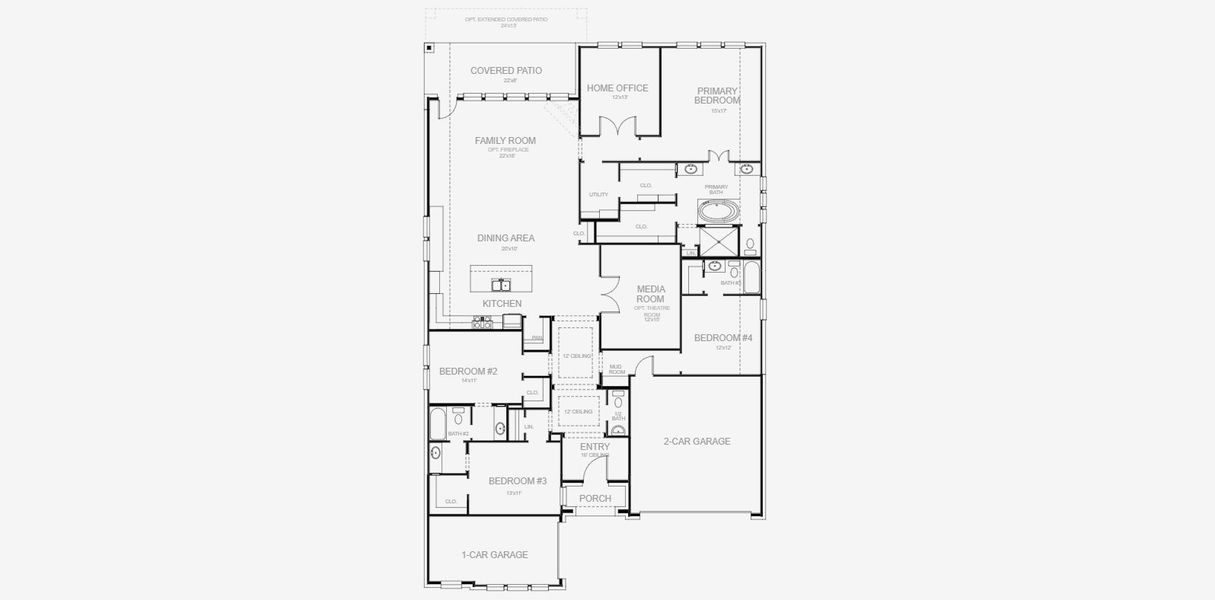 2D floor plan layout for the 2850W by Perry Homes in The Highlands 60', Porter, TX (Image 3). 2D floor plan layout for the 2850W by Perry Homes in The Highlands 60', Porter, TX (Image 3).