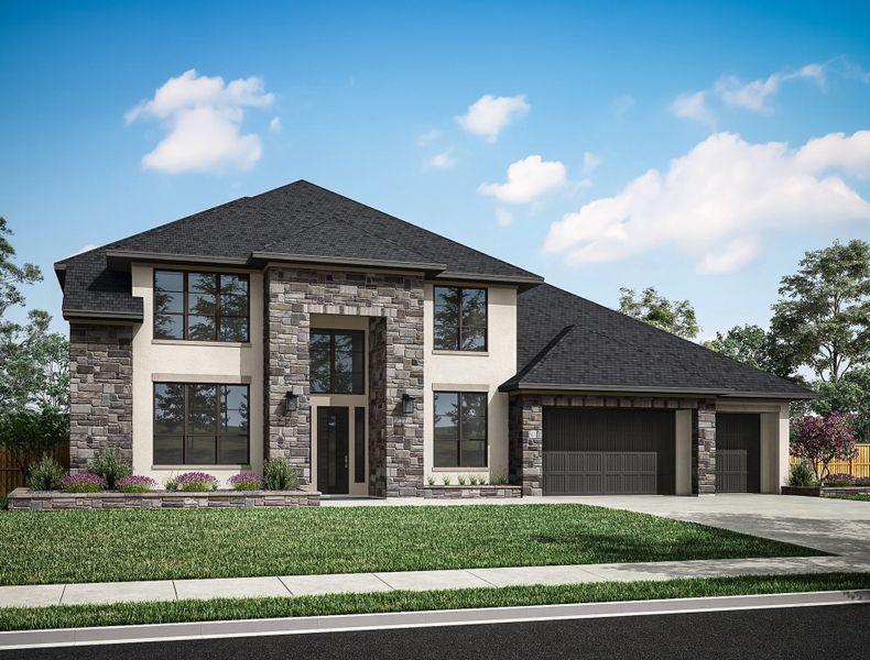 Representative exterior photo of a completed home built from the Casoria by Tri Pointe Homes in Sienna 80′, Missouri City, TX (Image 22).
