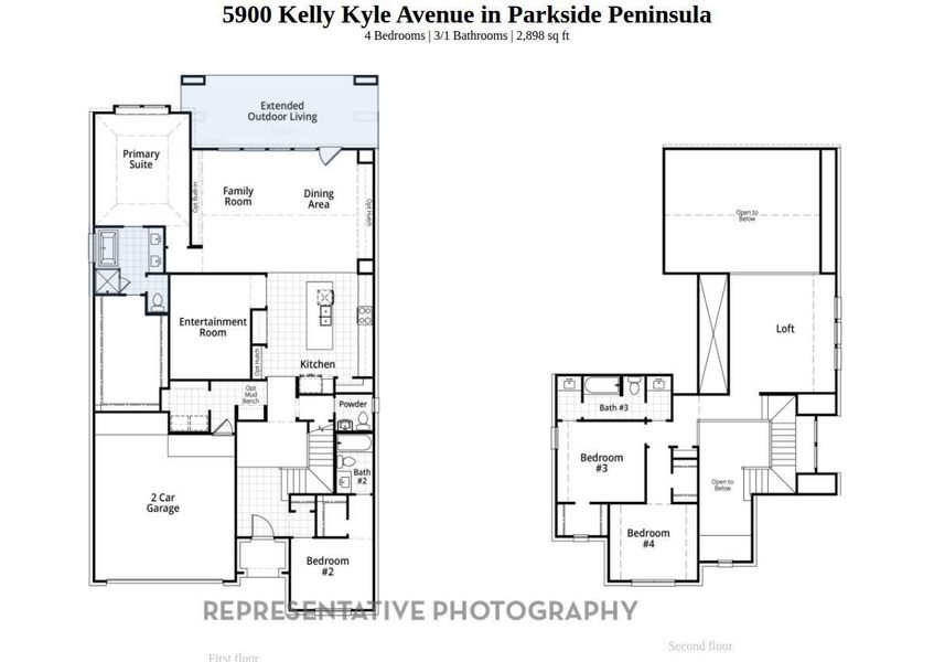 2D floor plan layout of this home in Parkside Peninsula, Georgetown, TX (Image 2).