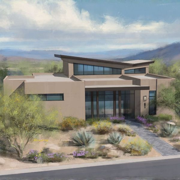 Representative exterior photo of a completed home built from the 6006 by Camelot Homes in The Edge at Joy Ranch, Scottsdale, AZ (Image 1). Representative exterior photo of a completed home built from the 6006 by Camelot Homes in The Edge at Joy Ranch, Scottsdale, AZ (Image 1).