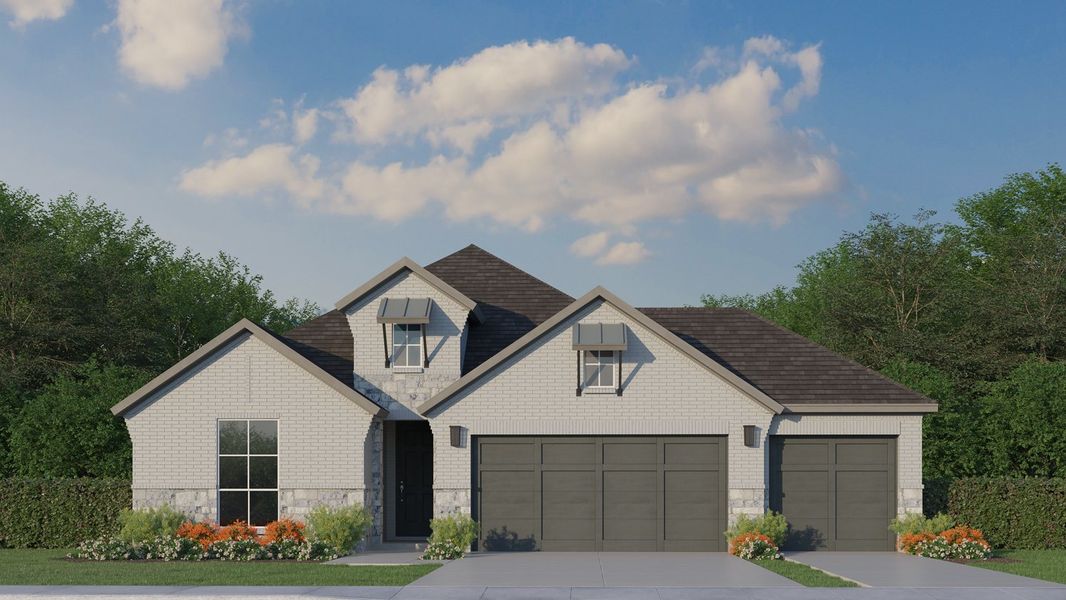 Plan 1532 Elevation C with Stone and 3rd Car Garage