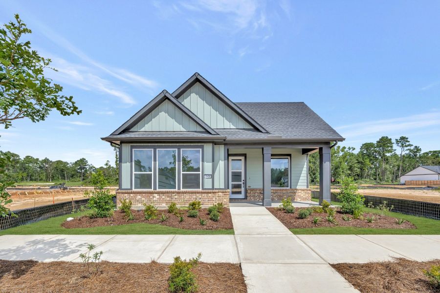 Front exterior of a new home in Two Step Farm - Landmark Row Collection, Montgomery, TX, highlighting curb appeal (Image 27).