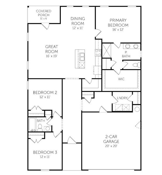 2D floor plan layout for the Escape - Single Family Homes by Dream Finders Homes in Richmond Hills, Supply, NC (Image 3).