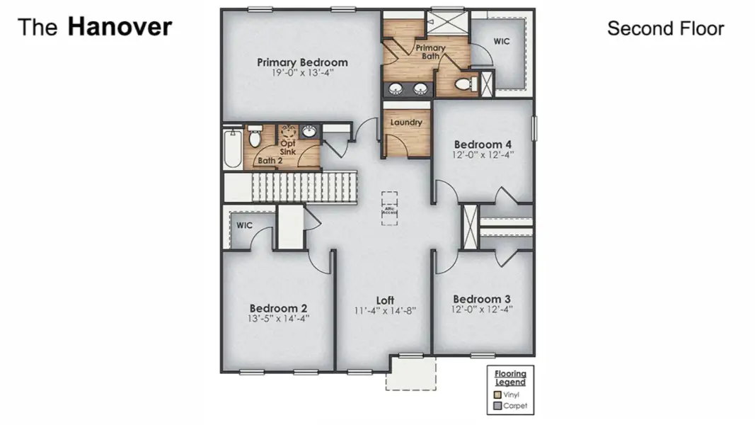 2D floor plan layout for the Hanover by D.R. Horton in Saunders Village, Northwest, NC (Image 4).