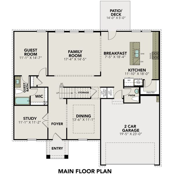 2D floor plan layout for the The Danbury I by Davidson Homes LLC in The Reserve at Potranco Oaks, Castroville, TX (Image 3).