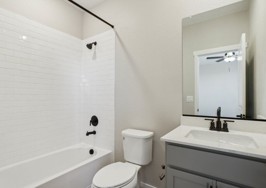 The master bathroom has a tub/shower combo.