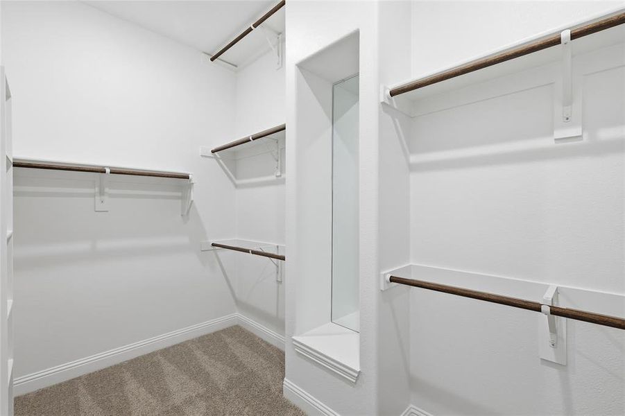 Spacious closet with light colored carpet