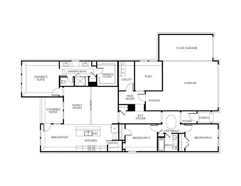 2D floor plan layout for the Melbourne by Tricoast Homes in Lago Mar  50'  &  55', Texas City, TX (Image 12).