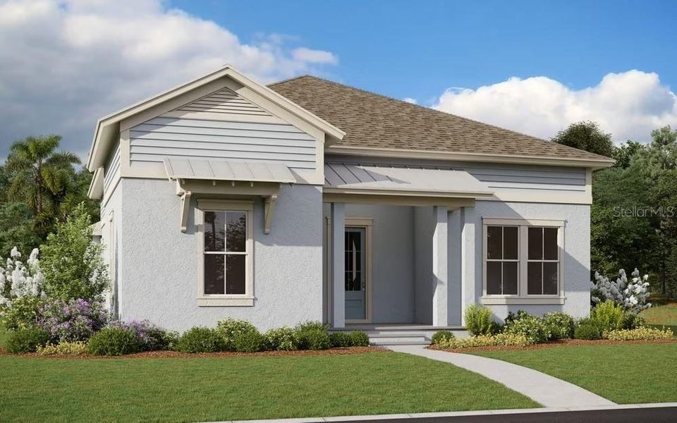 Front exterior of a new home in Laureate Park, Orlando, FL, highlighting curb appeal (Image 1).
