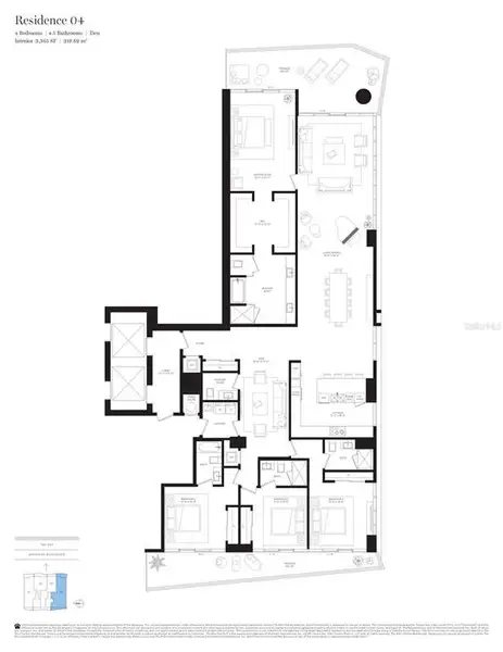 2D floor plan layout of this home in The Ritz-Carlton Residences, Tampa, FL (Image 6).