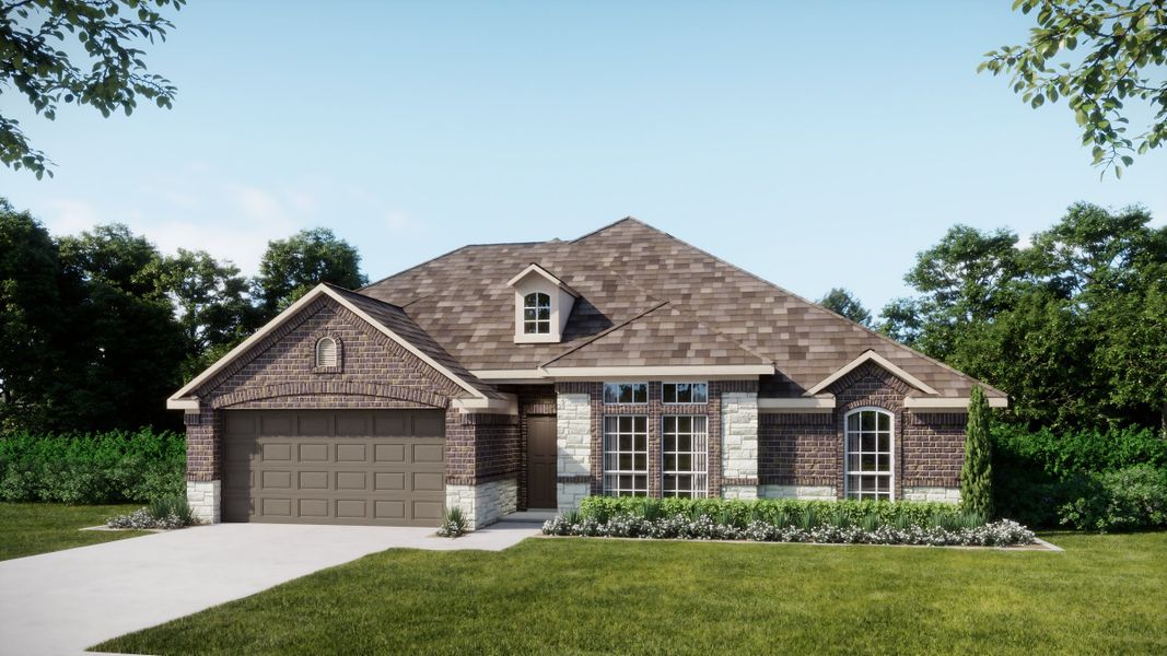 Representative exterior photo of a completed home built from the Concept 2393 by Landsea Homes in Lovers Landing, Forney, TX (Image 6). Representative exterior photo of a completed home built from the Concept 2393 by Landsea Homes in Lovers Landing, Forney, TX (Image 6).