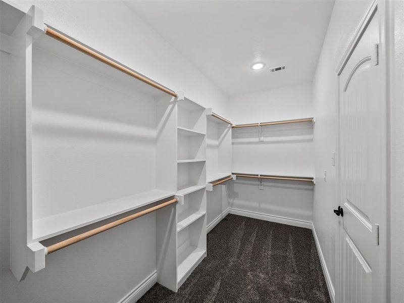 Spacious closet featuring dark carpet Spacious closet featuring dark carpet