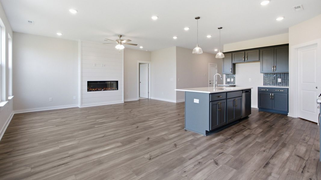 Electric fireplace feature for comfort in this sizeable living area