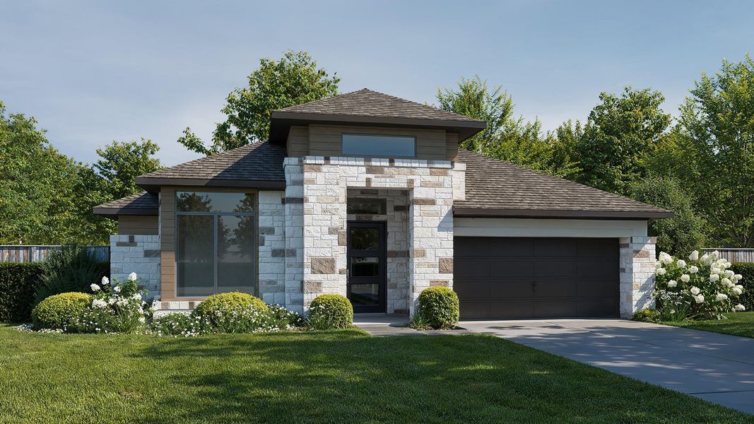 Front exterior of a new home in Artavia 55' - Valencia, Conroe, TX, highlighting curb appeal (Image 1). Front exterior of a new home in Artavia 55' - Valencia, Conroe, TX, highlighting curb appeal (Image 1).