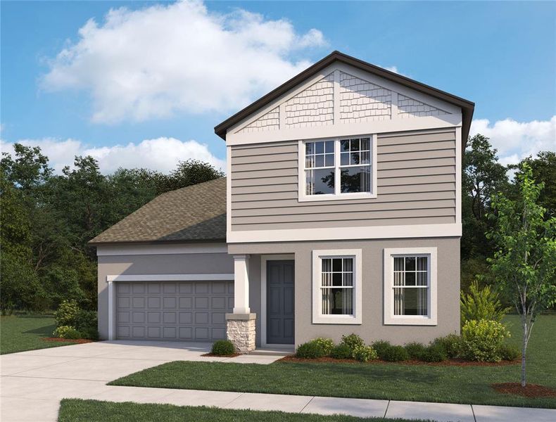 Front exterior of a new home in Oakfield Trails Signature, Parrish, FL, highlighting curb appeal (Image 1).