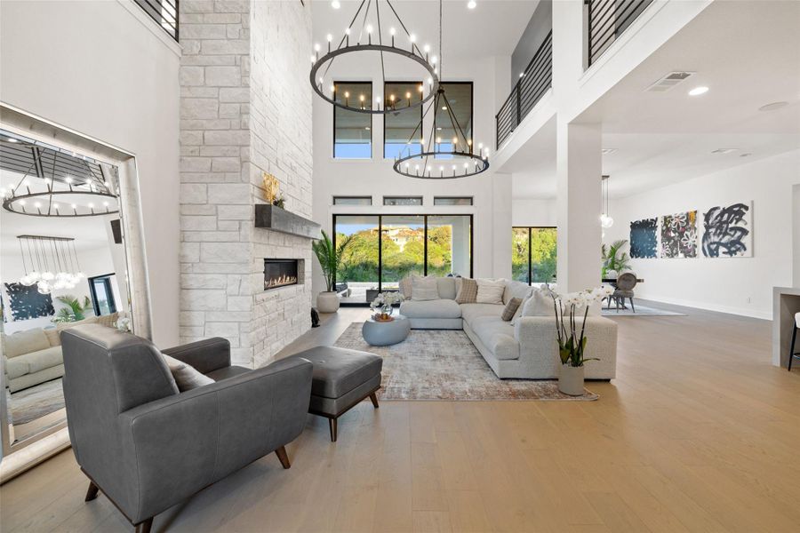 Double hung chandeliers in the main living room